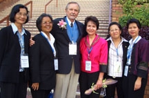 Dr. Radd and Dr. William Purkey with the group from Thailand at the Invitational Leadership Conference in Hong Kong, China, where she presented Building a Bridge to Your Inviting School. September 2005.