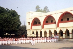 Students gather for morning announcements outside St. Anthony's School, Agra, India.